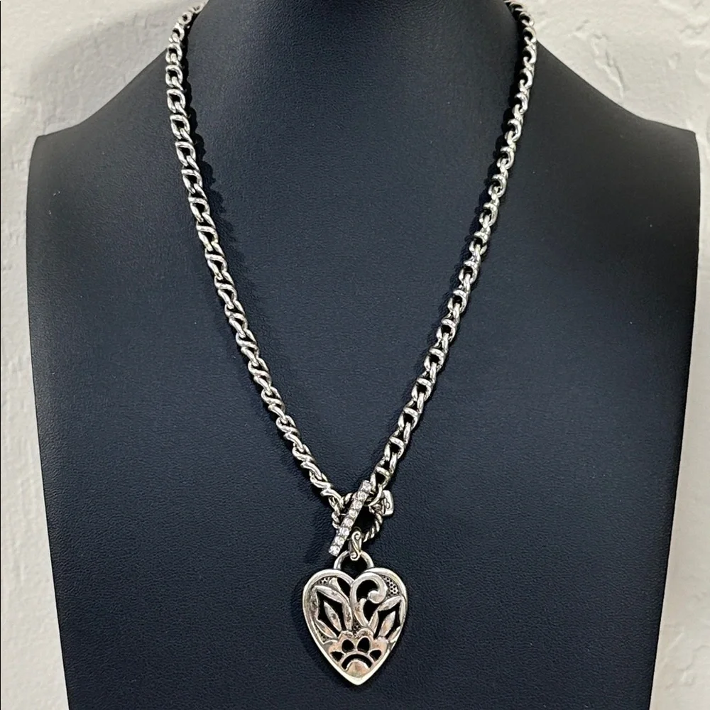 Brighton Retired Cheshire Dog Paw Design Heart Pendant Necklace - Picture 4 of 9
